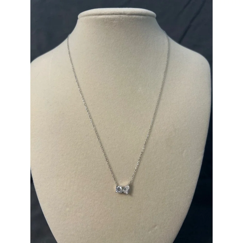 Dainty Pear Round CZ Cluster Pendant Necklace 925 Sterling Silver Rhodium Plated